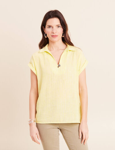 Blouse manches courtes fluide jaune clair femme