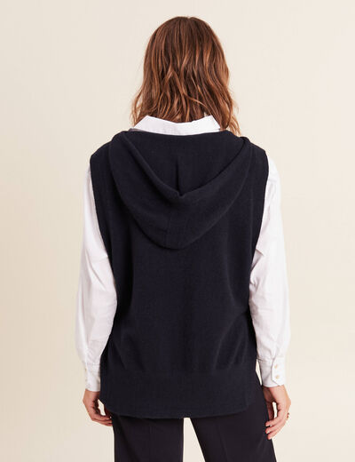 Pull sans manches à capuche bleu foncé femme