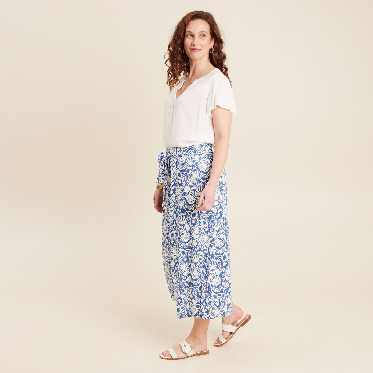 Jupe midi droite bleu femme