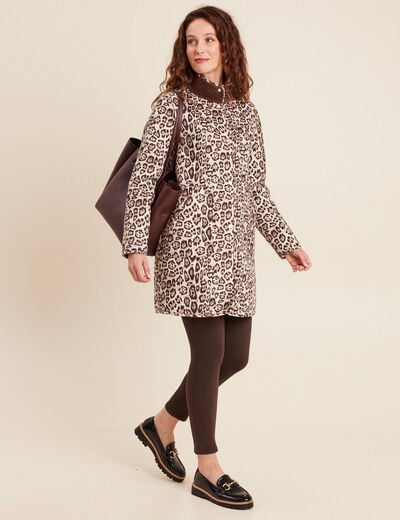 Manteau imprim&eacute; r&eacute;versible marron fonc&eacute; femme