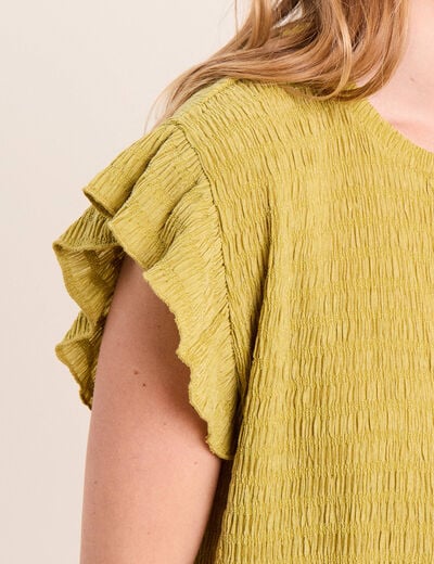 T-shirt col rond manches courtes vert olive femme