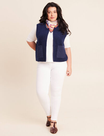 Gilet sans manches aspect laineux bleu marine femme