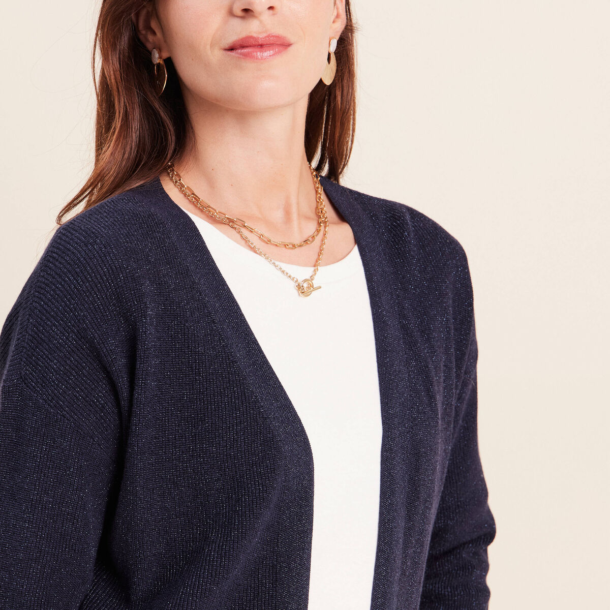Gilet manches longues brillant bleu marine femme