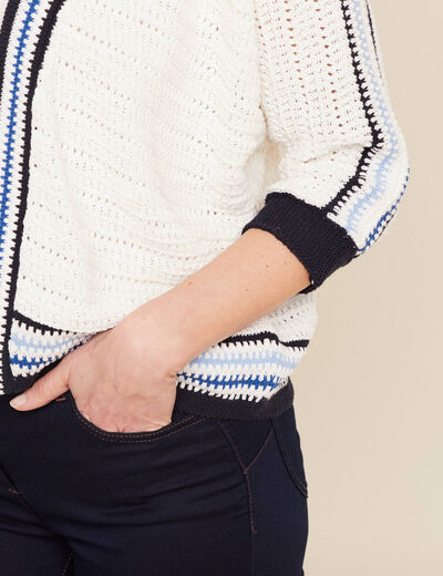 Gilet manches 3/4 ajouré ecru femme