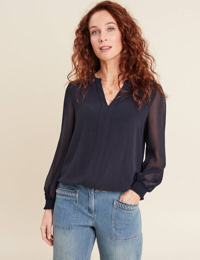 Blouse manches longues bleu foncé femme