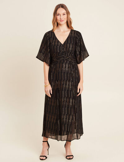 Robe longue évasée couleur or femme