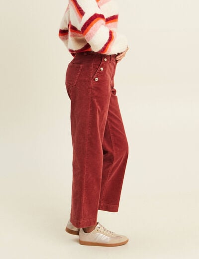 Pantalon large velours c&ocirc;tel&eacute; orange fonc&eacute; femme