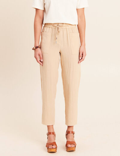 Pantalon mom 7/8&egrave;me en coton beige femme
