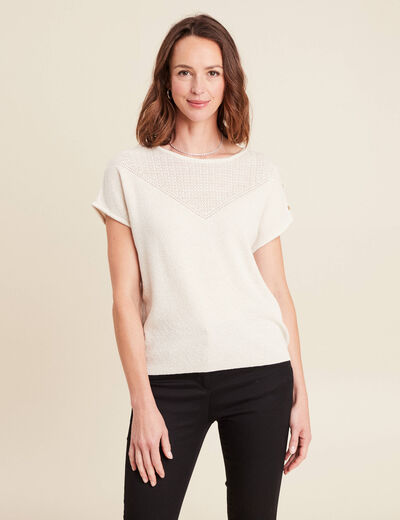 Pull manches courtes ecru femme