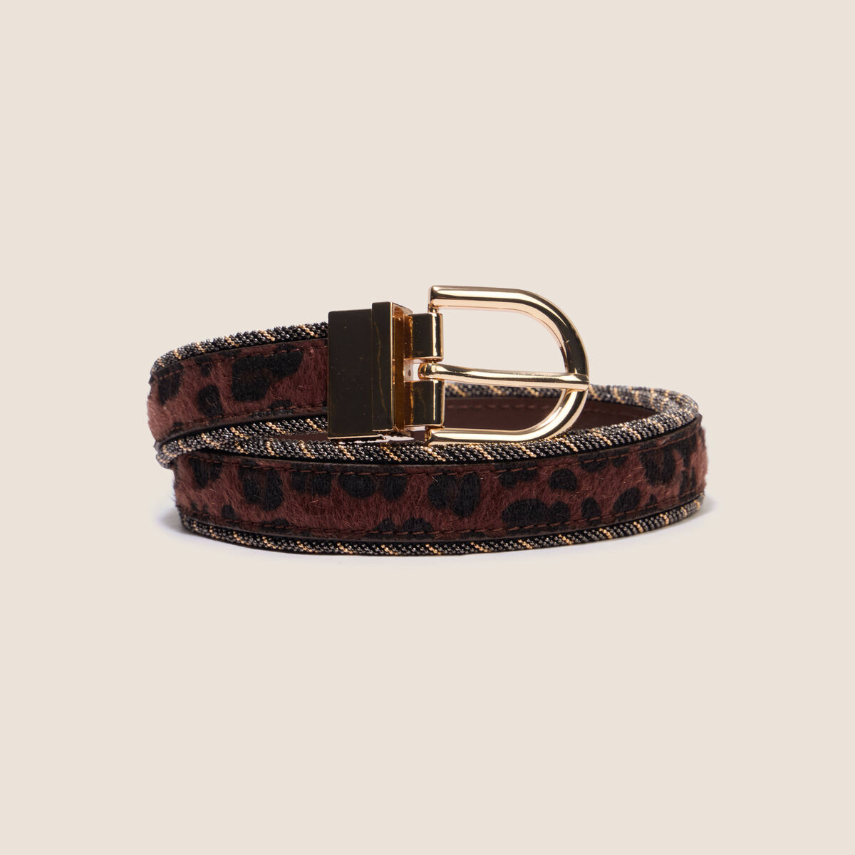 Ceinture fine r&eacute;versible avec cha&icirc;ne marron fonc&eacute; femme