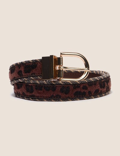 Ceinture fine r&eacute;versible avec cha&icirc;ne marron fonc&eacute; femme