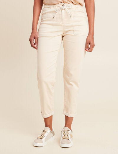 Pantalon coupe droite à coulisse ivoire femme