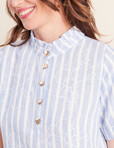Robe droite courte col montant bleu femme