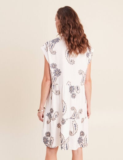 Robe courte &eacute;vas&eacute;e col tunisien brod&eacute;e bleu femme