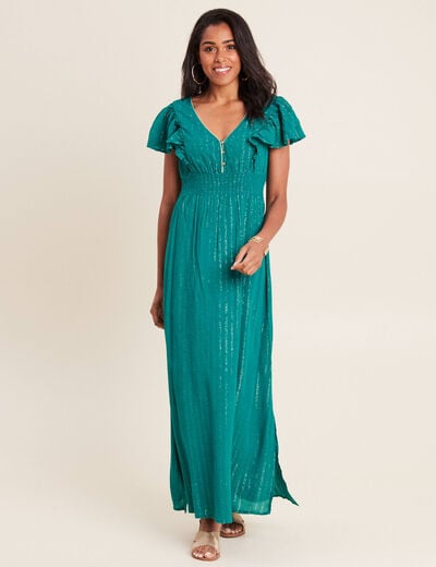 Robe longue droite fluide vert canard femme