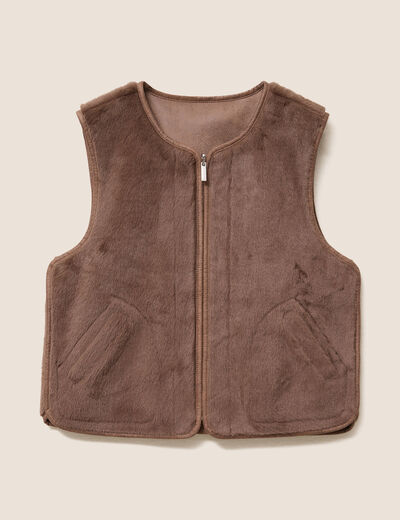 veste sans col marron femme