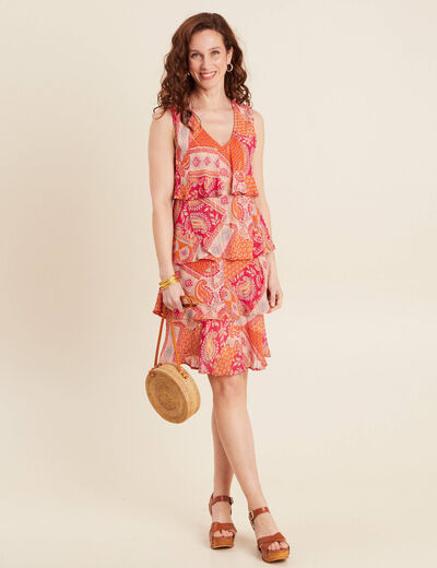Robe évasée à volants orange femme