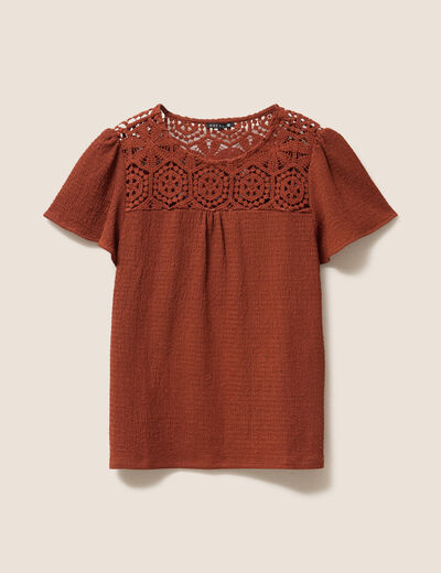 T-shirt manches courtes marron fonc&eacute; femme