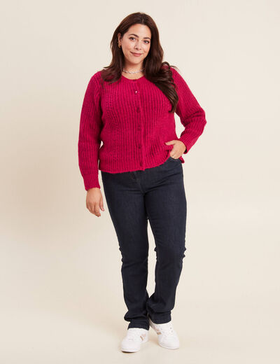 Gilet manches longues rose framboise femme