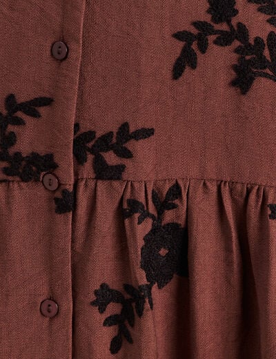 Robe courte &eacute;vas&eacute;e col v manches 3/4 marron femme
