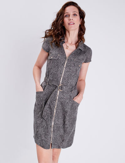 Robe droite zippée vert kaki femme