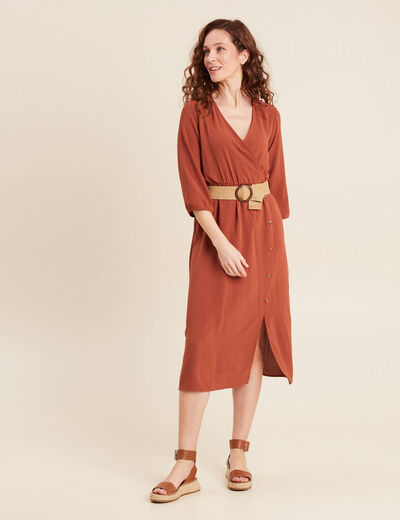 Robe droite ceinturée marron foncé femme