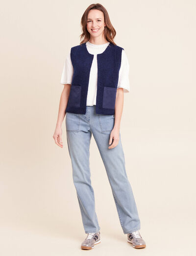 Gilet sans manches aspect laineux bleu marine femme