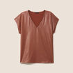 T-shirt col V manches courtes marron fonc&eacute; femme