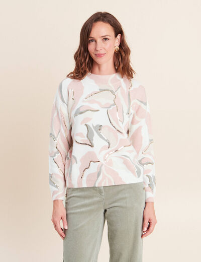 Pull col rond &agrave; sequins rose femme