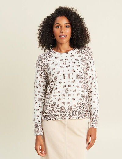 Pull col rond marron femme
