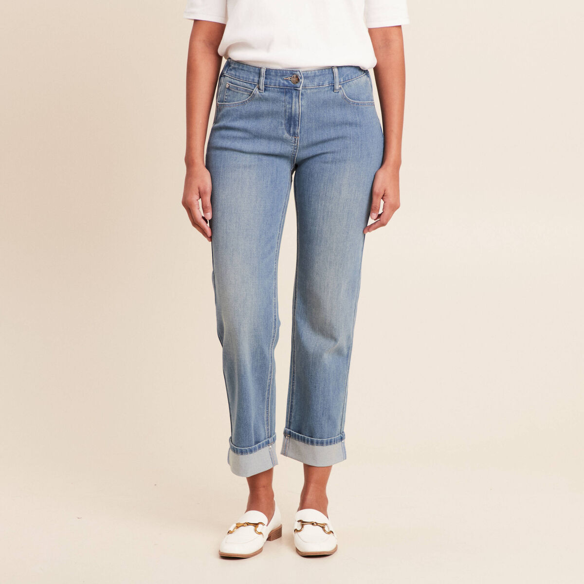Jean coupe mom 7/8&egrave;me denim double stone femme