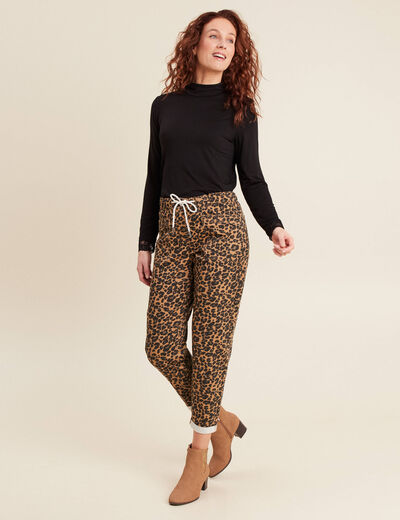 Pantalon paperbag 7/8ème marron femme