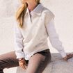 Pull sans manches col chemise beige femme