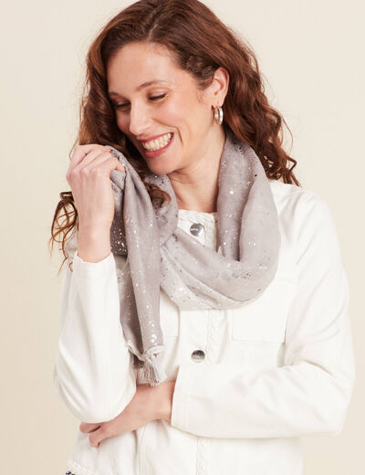 Foulard à pampilles gris argent femme