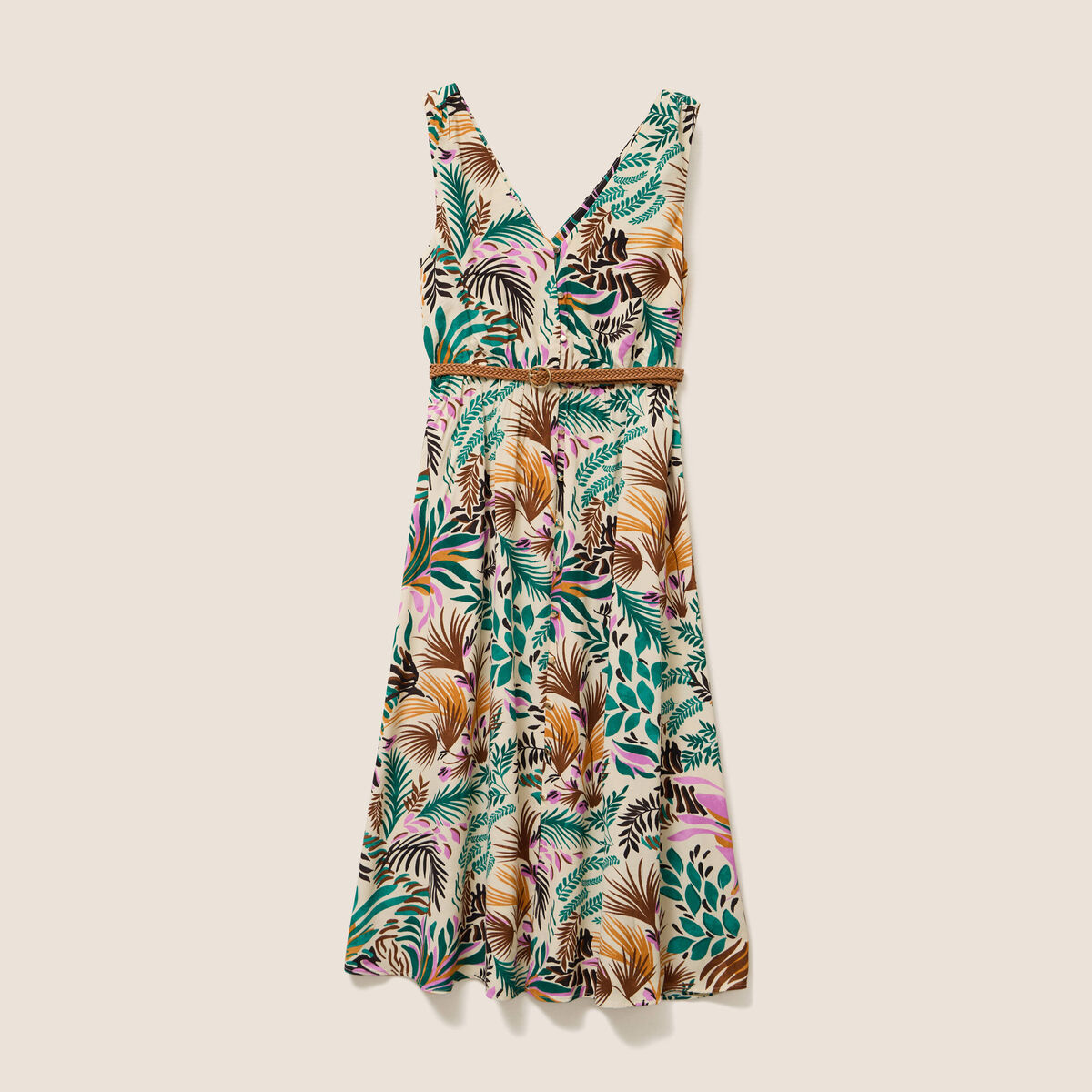 Robe midi évasée ceinturée multicolore femme