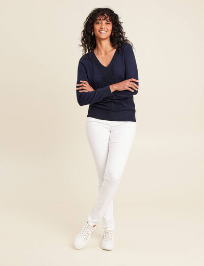 Pull manches longues bleu marine femme