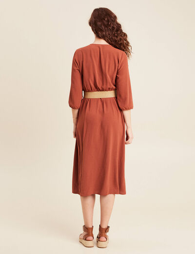 Robe droite ceinturée marron foncé femme
