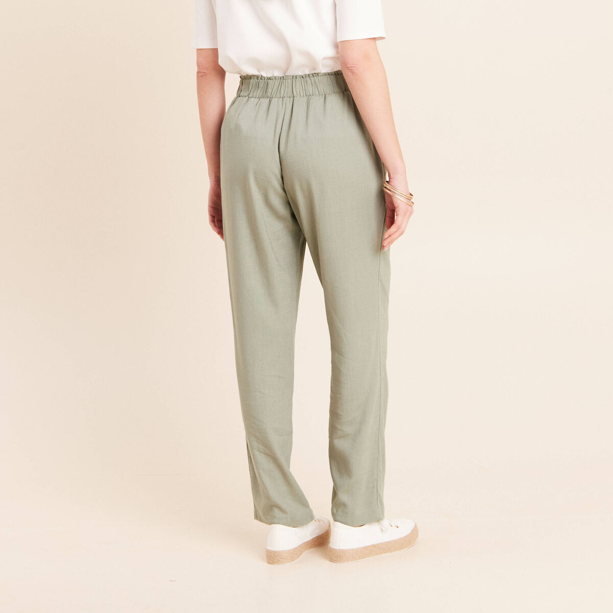 Pantalon large taille haute vert clair femme