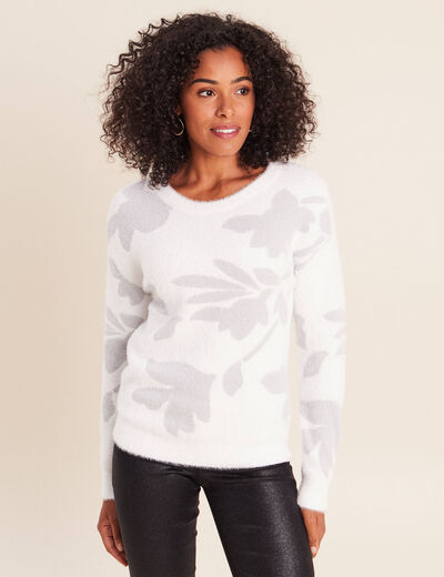 Pull col rond manches longues couleur argent femme