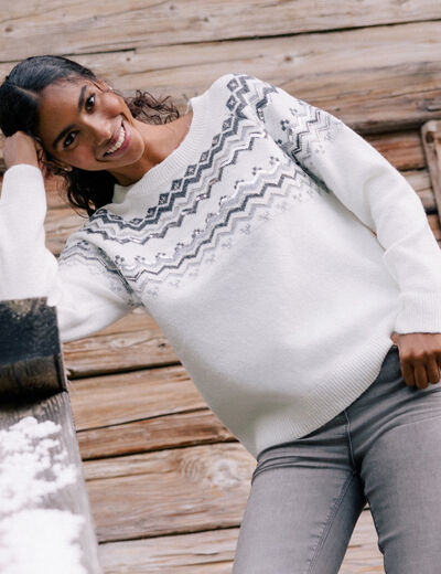 Pull col rond ecru femme