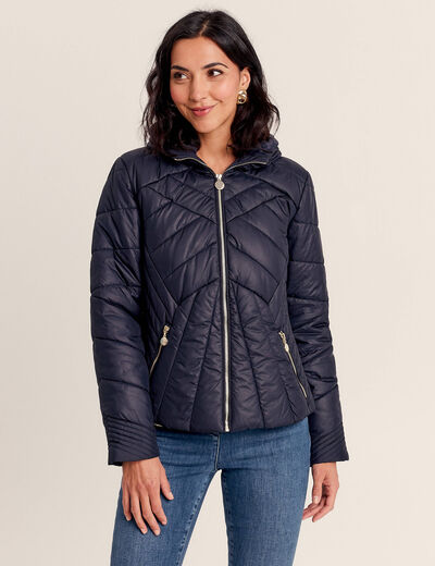 Doudoune déperlante droite zippée bleu foncé femme