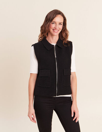 Gilet zipp&eacute; sans manches noir femme