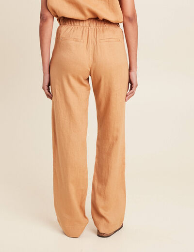 Pantalon fluide taille haute beige femme
