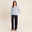Pull droit col rond manches longues bleu canard femme