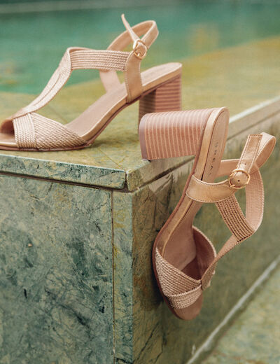 Sandales à talons bottiers rose clair femme