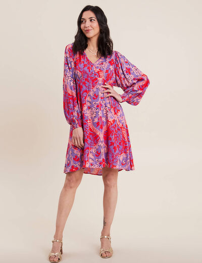 Robe évasée manches 3/4 rouge femme
