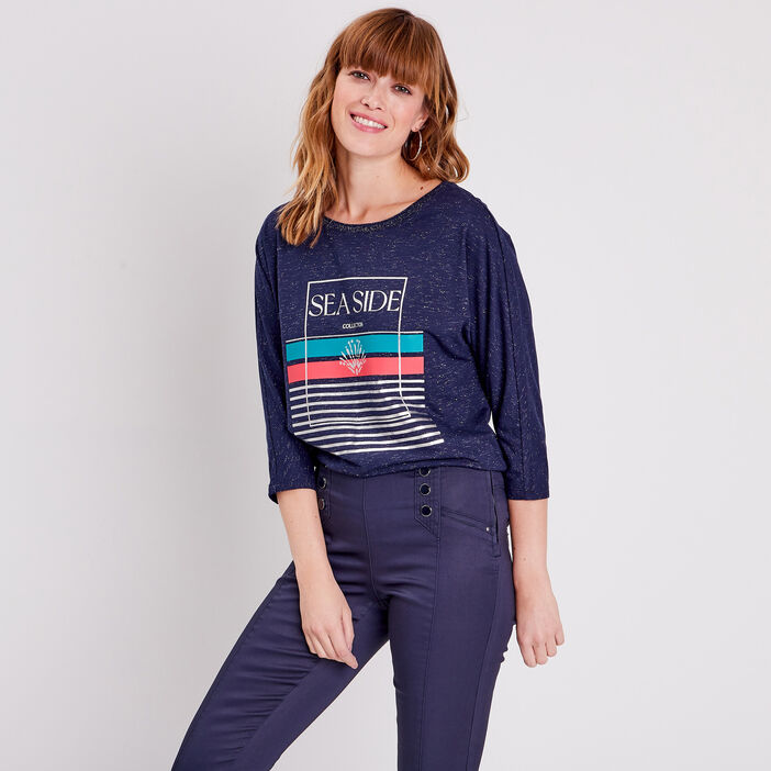 T-shirt manches 3/4 bleu foncé femme