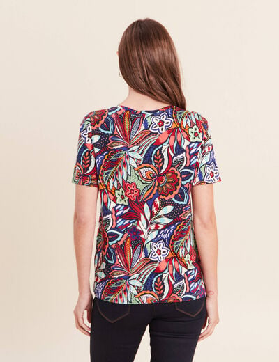 T-shirt col V manches courtes bordeaux femme