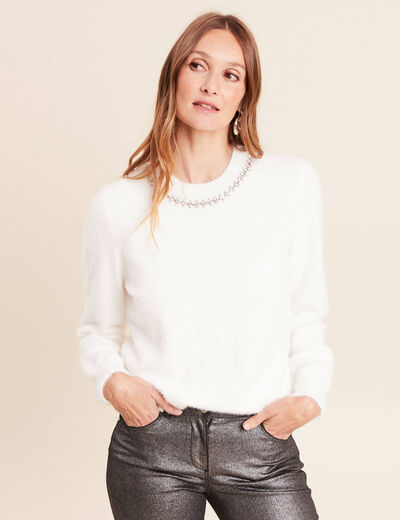 Pull manches longues ecru femme