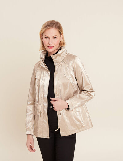 Parka courte métallisée beige femme